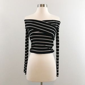 Striped Cross Front Off the Shoulder Sweater Top